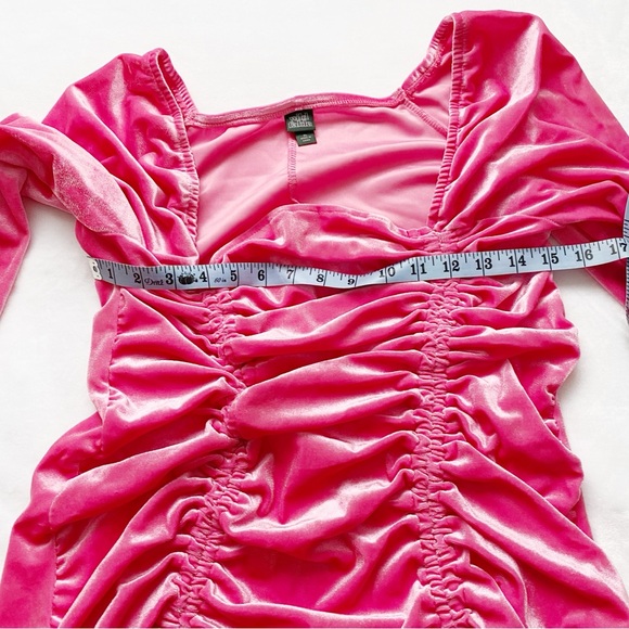 Barbie Core Hot Pink Velvet Drawstring Mini Dress - Picture 5 of 8